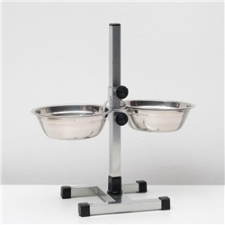 Подставка с мисками, 2×1.5 л, высота 50 см, разборная с верхним фиксатором, хром