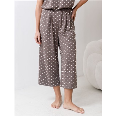 Укороченные широкие брюки кюлоты c принтом на резинке из 100% хлопка