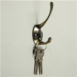 Крючок мебельный ТУНДРА TKd=002, двухрожковый, бронза