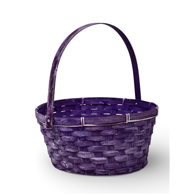 Корзина плетёная для хранения, 26×26×12 см, ручка h=21 см, бамбуковая, сиреневая