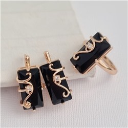 Комплект ювелирной бижутерии коллекция "Дубай" серьги и кольцо 20 р, покрытие позолота, вставка: фианиты, цвет: черный, арт.414.017-20