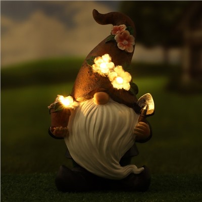 Садовая фигура - фонарь из полистоуна «Гном садовод», 27×16×13 см, Greengo