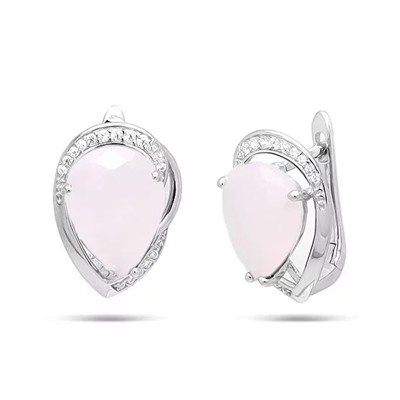 Серьги из серебра розовый кварц, МЦВ006