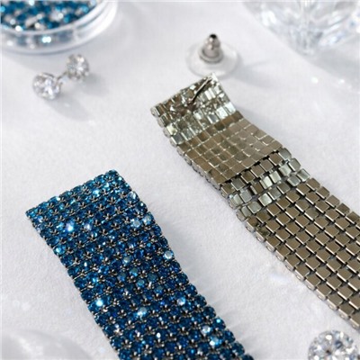 Комплект вечерней бижутерии со стразами чокер и серьги, цвет: тёмный синевато-зелёный, арт.012.094