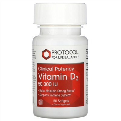 Protocol for Life Balance, Vitamin D3, Clinical Potency , 50,000 IU, 50 Softgels