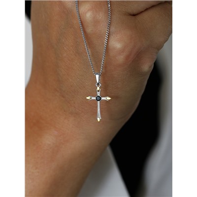 Подвеска-крест из родированного серебра с нат.шпинелью и золочением - 2,4 см 925 пробы 7-04рз416