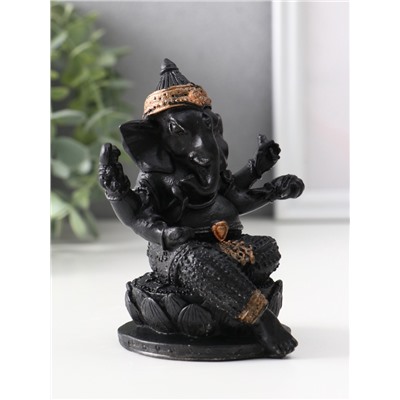 Фигурка гипс «Ганеша на лотосе», 10.5×9×8 см, чёрная