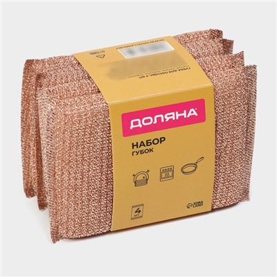 Набор губок скраберов с металлической нитью Доляна, 5 шт., 12.5×8.5×1.5 см