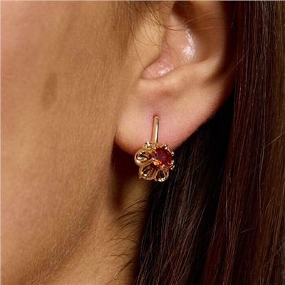Серьги цветы ювелирная бижутерия коллекция "Дубай", покрытие позолота,  вставка: фианит, цвет: оранжево-красный, арт.217.438