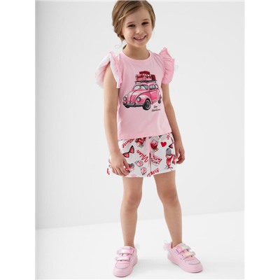 Комплект для девочек: джемпер трикотажный (футболка), шорты текстильные