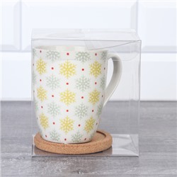 Подарочный набор Кружка 400 мл с подставкой под горячее / K5098/ Снежинки/ АКЦИЯ/новогодняя