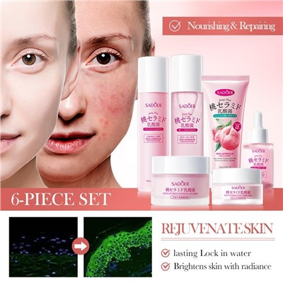 SADOER Подарочный набор косметики с экстрактом персика и лактобактериями 6 в 1