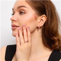 Комплект ювелирной бижутерии Дубайское золото в форме дорожки серьги и кольцо 19 р, покрытие позолота, вставка: фианиты, цвет: розовый, арт.213.652-19