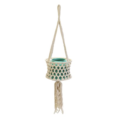 Кашпо - макраме «Лея», 20×20×13 см, текстиль, подвесное, бежевое