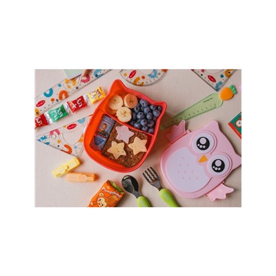 Ланч-бокс для еды с ложкой «Совушка», пластик, 2 отделения: 300 мл, 450 мл, в школу, розовый