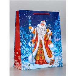Пакет подарочный новогодний ламинированный, «Дед Мороз в лесу», 26×12×32 см