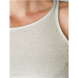 Топ с закрытым декольте из хлопка с эластаном в рубчик с матовым покрытием металлик