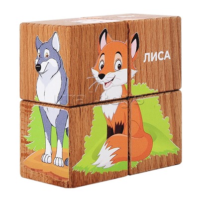 Набор кубиков обучающий "Лесные жители" (4кубика, 3 двусторонние карточки, развивающее методическое пособие)