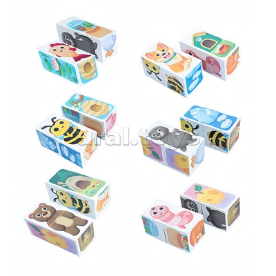 Кубики пластмассовые Умные кубики "Где мой домик?" 6 шт (18 картинок) Baby Toys