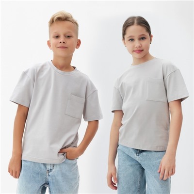 Футболка детская однотонная MINAKU: Casual Collection, серая, рост 110 см
