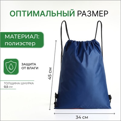 Мешок для обуви на шнурке, с карманом, принтом, размер 45×1×34 см, синий/серый