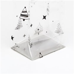 Пакет подарочный новогодний с жёстким дном, прозрачный с ёлками, 6×8×30 см