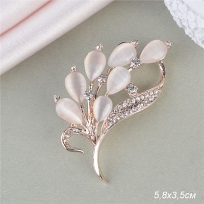 Брошь Веточка 5,8 см / GM273-56 /уп 12/ с перламутровыми камнями