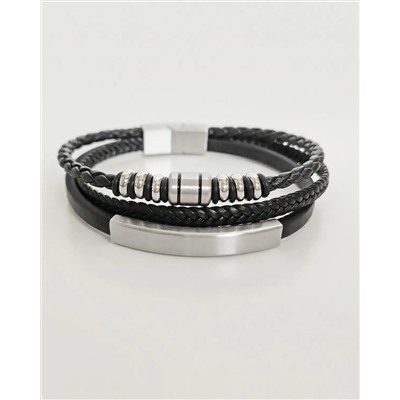 Браслет из стали на кожаном ремешке