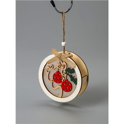 Ёлочная игрушка «Шар с веткой», 10×10×2 см, от батареек, свечение тёплое белое