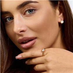 Комплект ювелирной бижутерии коллекция "Дубай" серьги и кольцо 18 р, покрытие позолота,  вставка: фианиты, цвет: прозрачный, арт.217.375-18