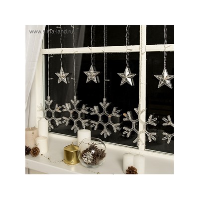 Гирлянда «Бахрома» 2.4×0.9 м с насадками «Снежинки», IP20, прозрачная нить, 150 LED, свечение синее, 8 режимов, 220 В