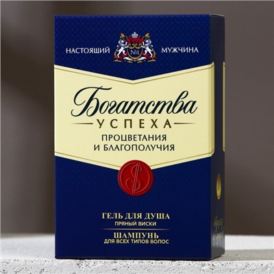 Подарочный набор косметики «Богатства!», гель для душа и шампунь для волос во флаконах виски, 2×100 мл, Чистое счастье