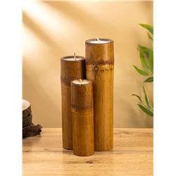 УЦЕНКА Свеча в бамбуке тройная, 14×15×30 см, 100 мл, цв. бежевый