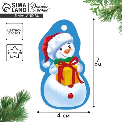 Шильдик новогодний декоративный на подарок «Снеговик», 4×7 см