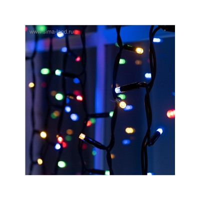 Гирлянда «Занавес» 2×3 м, IP65, УМС, тёмная нить каучук, 600 LED, свечение мульти, 220 В