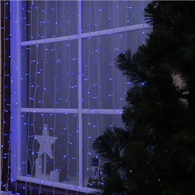 УЦЕНКА Гирлянда «Занавес» 2×6 м, IP44, УМС, белая нить, 1440 LED, свечение синее, 220 В