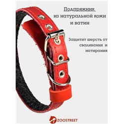 Ошейник, 35×1.5 см, подклад из ватина, кожа, красный