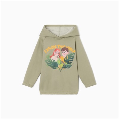Толстовка (худи) детская MINAKU: Exclusive print, оливковая, Oversize, рост 104 см