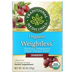 Traditional Medicinals, Organic Weightless, клюква, без кофеина, 16 чайных пакетиков, 24 г (0,85 унции)