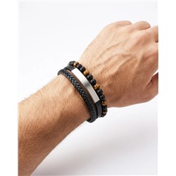 Браслет из стали на кожаном ремешке