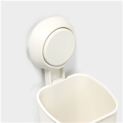 Стакан для зубных щёток на вакуумной присоске, пластик, 9×7.7×19 см, белый