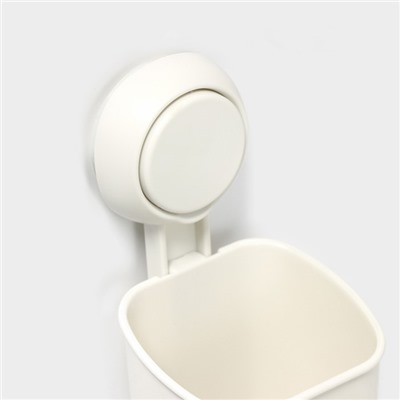 Стакан для зубных щёток на вакуумной присоске, пластик, 9×7.7×19 см, белый