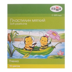 Пластилин мягкий (восковой) Гамма «Пчёлка», 10 цветов, 150 г, со стеком, картонная коробка