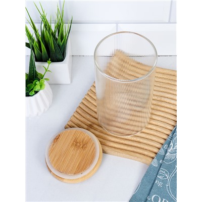 Банка круглая для сыпучих бамбуковая крышка d-85/150 мм Вертикаль 700 мл / 7178 /уп 90/