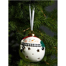 Ёлочный шар с подсветкой «Снеговик», 10×8.6×8.6 см, 1 LED, керамика, от батареек LR44×3, керамика, свечение тёплое белое