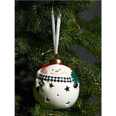 Ёлочный шар с подсветкой «Снеговик», 10×8.6×8.6 см, 1 LED, керамика, от батареек LR44×3, керамика, свечение тёплое белое
