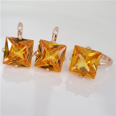 Комплект ювелирная бижутерия коллекция  "Дубай" серьги и кольцо 18 р, покрытие: позолота, вставка: фианиты, цвет: желтый, арт.215.441-18