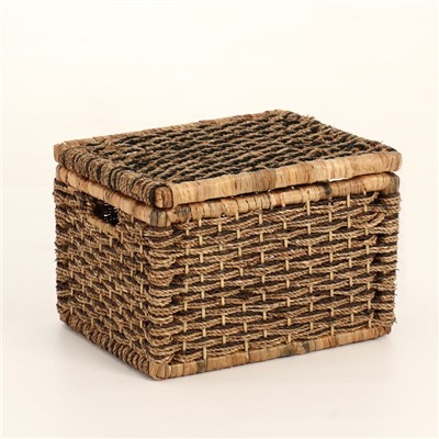 Корзина плетёная с крышкой «Прямоугольник», 44×34×30 см, камыш, морские водоросли