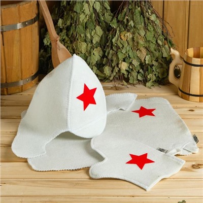 Набор для бани «Будёновец», 3 предмета: шапка, коврик, рукавица