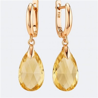 Серьги с камнем под Swarovski ювелирная бижутерия коллекция "Дубай", покрытие позолота, цвет: бледно-желтый, арт.414.380